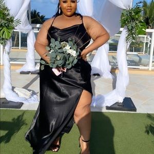 Black satin bridesmaid dress